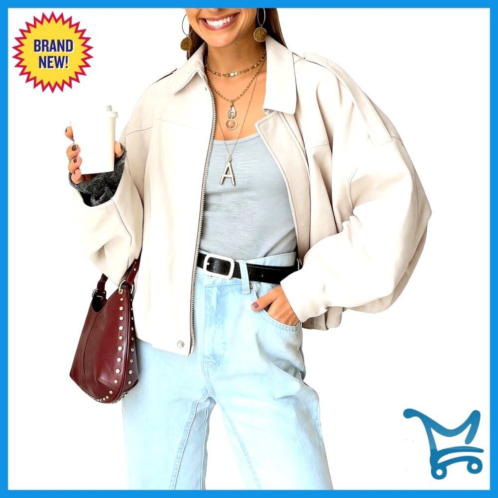Oversized Faux Suede Bomber Jacket Cropped Lapel Casual Streetwear